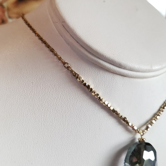 LUXURY CHOKER NECKLACE DAINTY GOLD VERMEIL SMOKY QUARTZ PENDANT NEW NEUTRAL Y2K - Picture 5 of 8